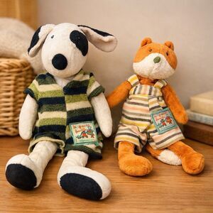 Moulin Roty La Grande Famille Plush Doll Bundle Dog & Fox Stuffed Toys France